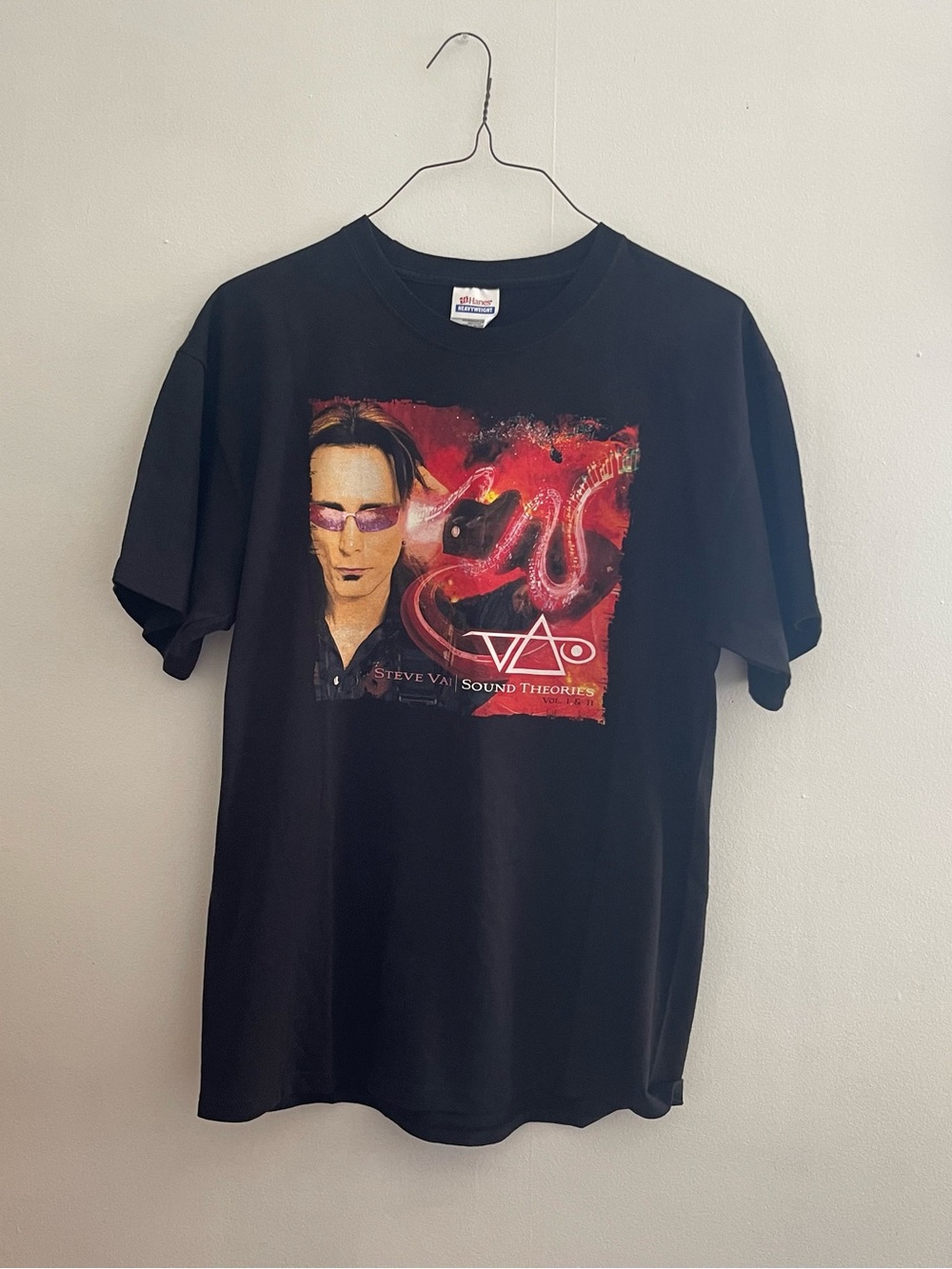 Hanes Black Short-Sleeve Graphic Tee with Red/Pink Print